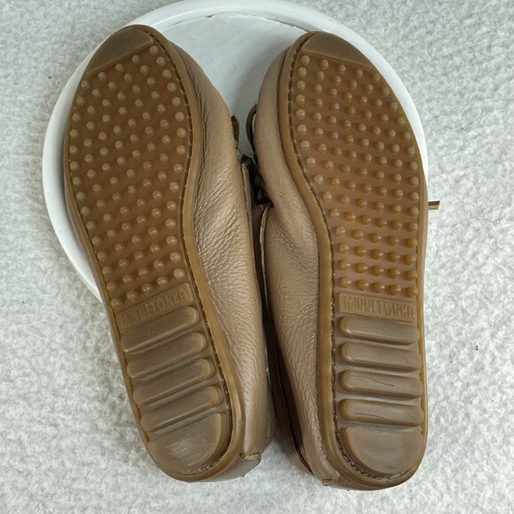 Minnetonka Moccasins Shoes Womens Size 8 Cream Leather Lace Tie Cushioned - Picture 7 of 9
